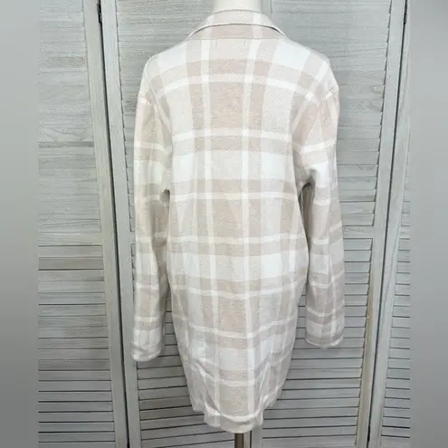 Christian Sirianio CHRISTIAN SIRIANO Plaid Long Line Single Button Cardigan/Jacket Beige/White-XL - Image 2