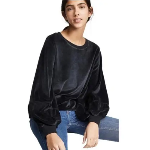 Nation LTD. Kiera Black Velvet Lantern Puff Sleeve Slouchy Crewneck Top sz Small