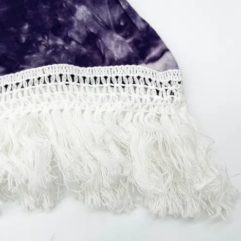 NEW Suzzi Womens S Tank Top Bohemian Tie Dye Purple White Fringe Summer