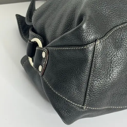 Vintage Tignanello Black Leather Zip Top Handbag Silver Hardware