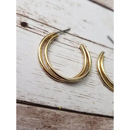 Vintage Earrings For Pierced Ears Gold Tone Double Hoop