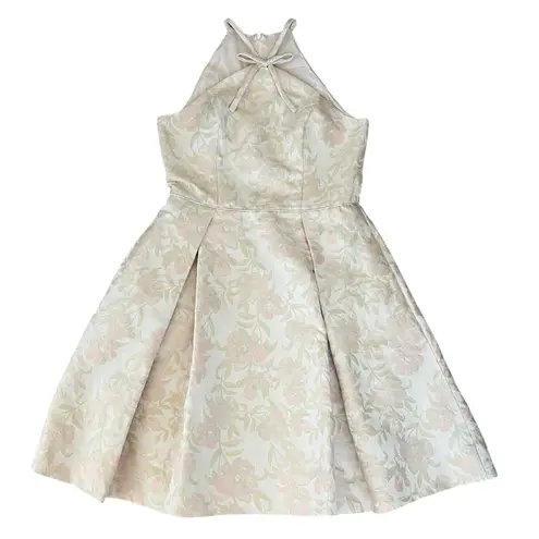 Gal Meets Glam Women’s Evelyn Sea Holly Jacquard Pink Floral Halter Neck Dress