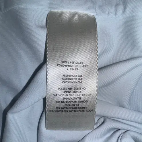 Babaton Long Sleeve Square Neck Thong Bodysuit Light Blue Size L