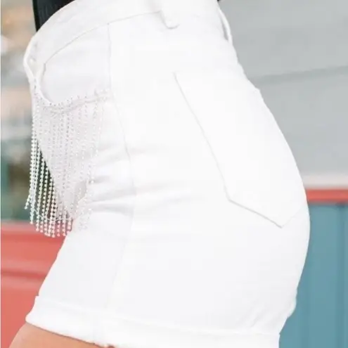 Cloud Ten She’s Stealing Our Hearts White Girls Trip Rhinestone Shorts Sz S