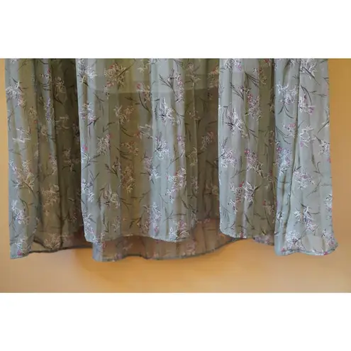 Floral Print Pleated Ruffle Midi Prairie Dress Green Size XS S