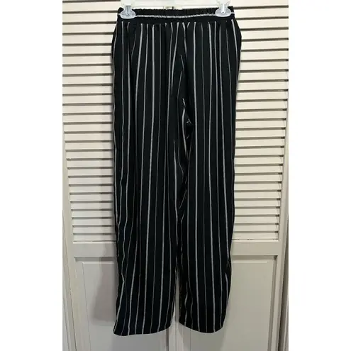 Breeze Forever Wide Leg Pants Size M Striped BlackWhite Tie Elastic Waist Black Size M