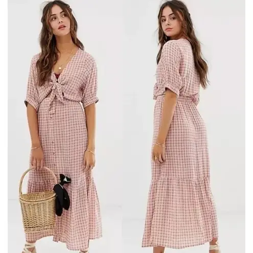 Faithfull the Brand Faithful the Brand Revolve Maple Pink Plaid Cut Out Midi Dress 2