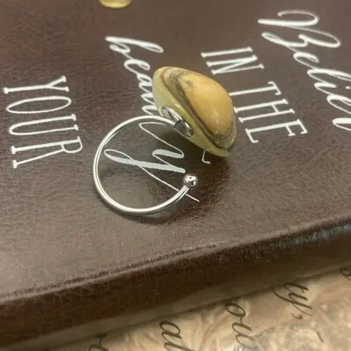 Handcrafted Tumbled Striped Oregon Coast Agate Stainless Steel Open Back Ring