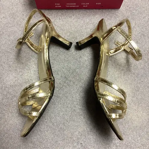 Silver Slipper Belle Gold with Rhinestones 3” High Heels Size 7.5