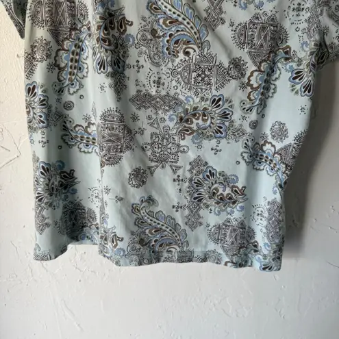 Relativity Women's Y2k Light Blue Paisley Print Short Sleeve T-Shirt Top L Boho