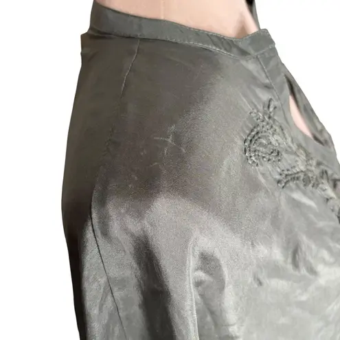 Oysho Silk Embroidered Kaftan Dress Size S Green V Neck Light Slightly Sheer NEW