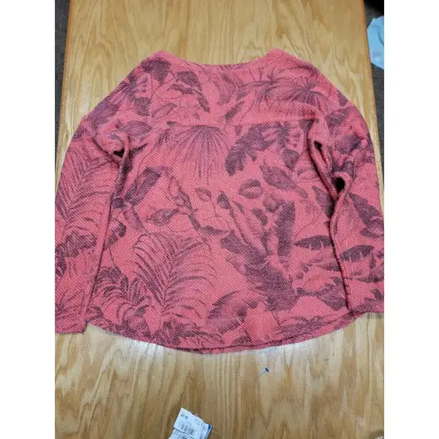 Soft Surroundings Sweater Women's Large Coral Tropical Waffle Knit Popover B84