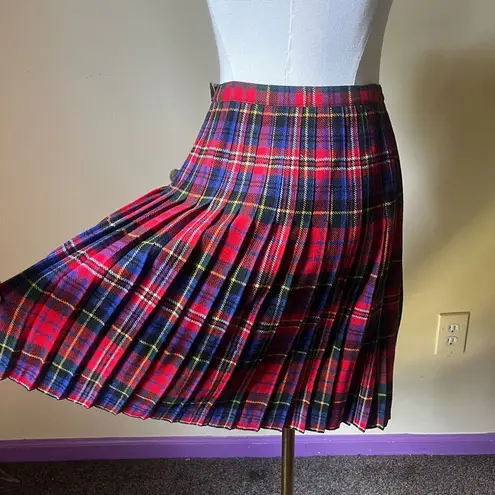 Vintage Wool Tartan Kilt Skirt Red Plaid Pleated Wrap Punk Grunge Academia Size XS