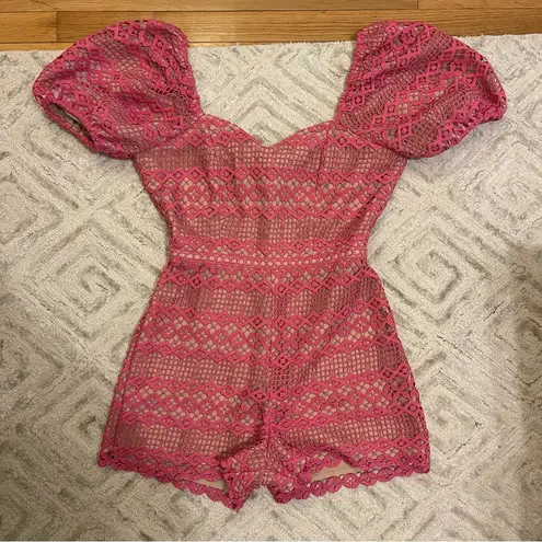 Adelyn Rae PRAYA TIE BACK CROCHET LACE SORBET PINK ROMPER