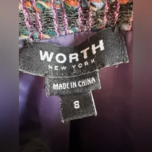 $698 Worth NYC Amethyst Tweed Velvet Ribbon Trim Pocket Wool Blend Jacket Size 8 Green