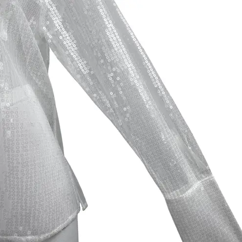 Chosen by KYHA Team 24 White Sequin Pockets Button Down Sheer Blouse Shirt Top L Size L