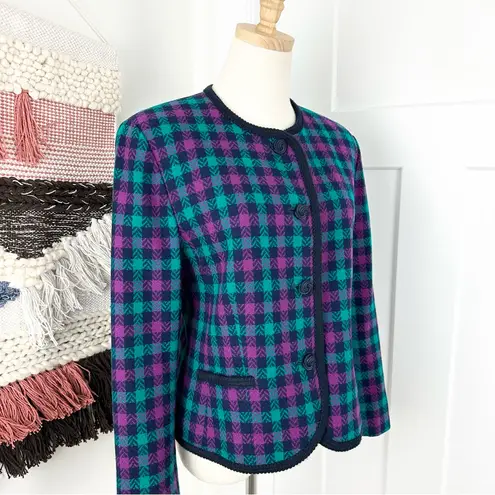Pendleton Vintage Plaid Blazer Teal Purple Navy Sz 12