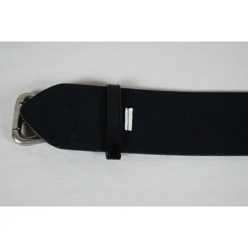 Vintage Wide Black Patent Leather Belt with Pointed Ends Retro