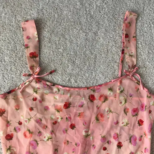 Morgan Taylor Pink floral sheer slip dress / nightie / chemise, coquette girly cottage