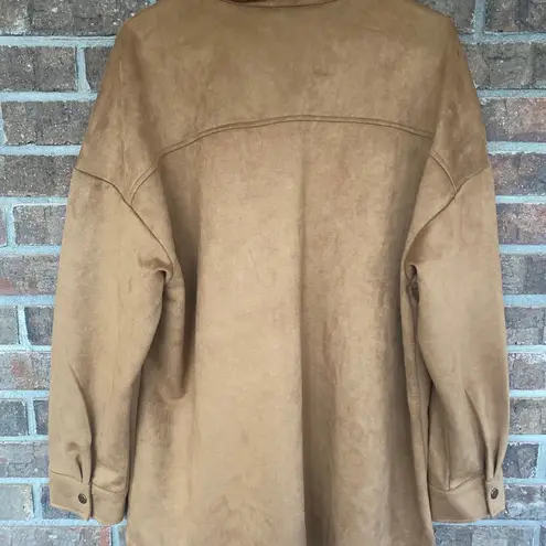 Sabrina Lauren NY faux suede button up layering solid camel shirt size xl Brown - Image 2