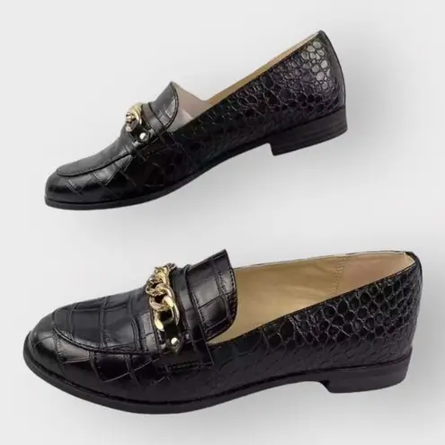 Charter Club  Black Loafer with Gold Chain Size 6.5 Crocodile Comfort Kattelle