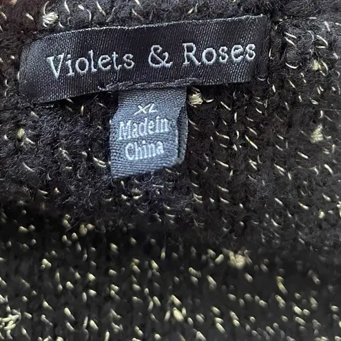 Violets & Roses Black Gold Metallic Sparkle Wrap Bishop Long Sleeve Sweater Top Size XL