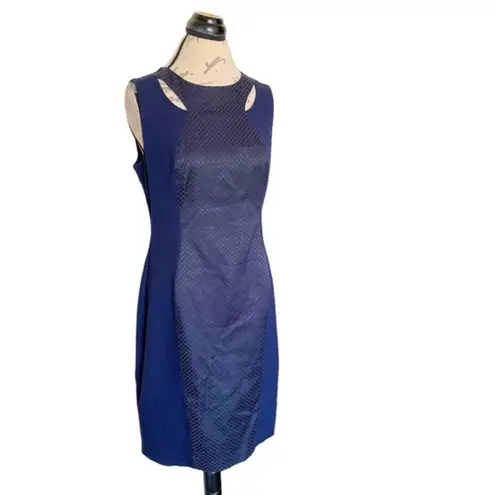 Cache  Dress  Womens Sleeveless Blue Textured Sheath Open Back Date Night Sz 12