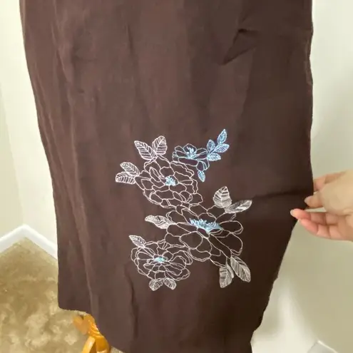 Norton Mcnaughton dress VTG Linen Sheath Maxi Brown Floral embroidered size L