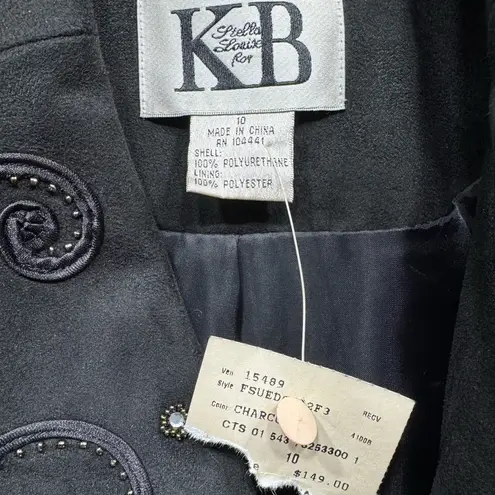 Vintage Stella Louise Black Long Double Breasted Jacket & Skirt Set Rhinestones Size 10