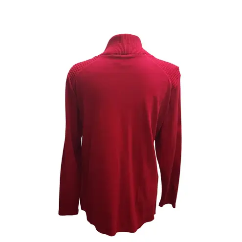 Rafaella Red Mock Neck Long Sleeve Sweater With Silver Button Detail Women's L - Image 3