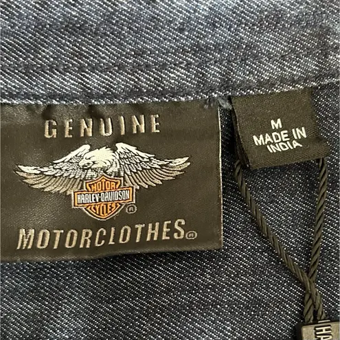 Harley Davidson Women's Denim Button Up Shirt Blue Dark Wash Biker Size M Size M