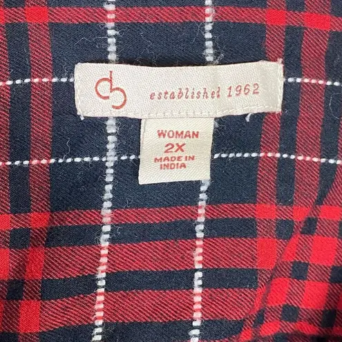 Dress Barn DB Bressbarn Black & Red Plaid Long Sleeve Button Up Shirt Size 2X