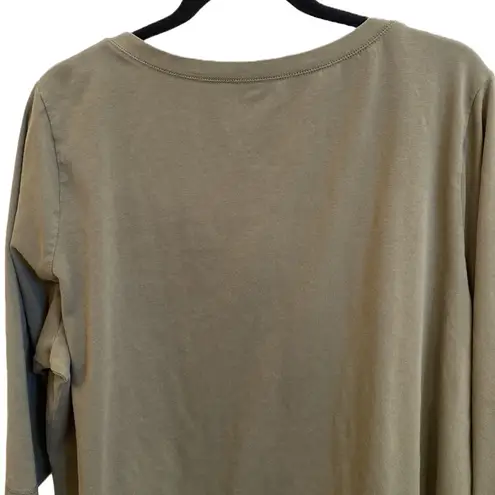 Caslon π« 3/4 Sleeve Stretch Cotton V-Neck, Long Tee, Olive Green, Plus-Size 2X