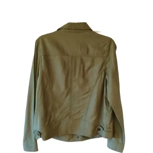 Tahari  Denim Look Jacket Snaps Olive Green New Medium Lightweight