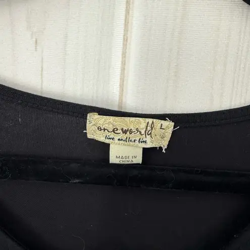 One World Women’s XL Embroidered Boho Long Sleeve Black