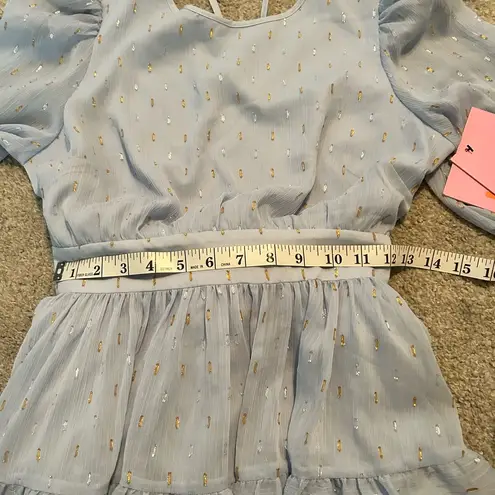 Nation Ltd LDT Goddess Clip-Dot Minidress size 4 NWT Blue gold silver