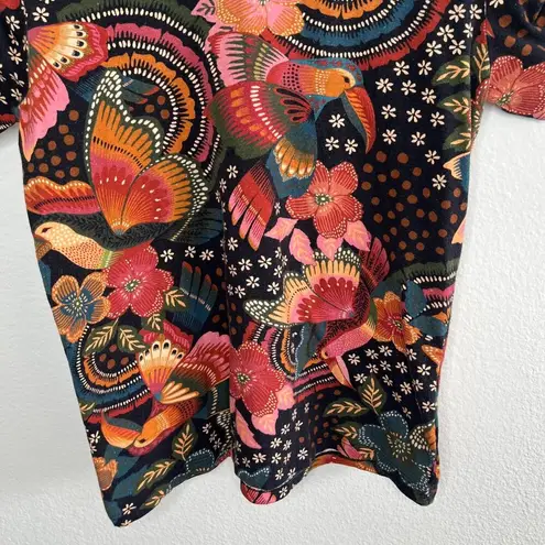 Farm Rio Womens Floral & Toucan Bird Printed Ruched Sleeve Top Size GG (XL)