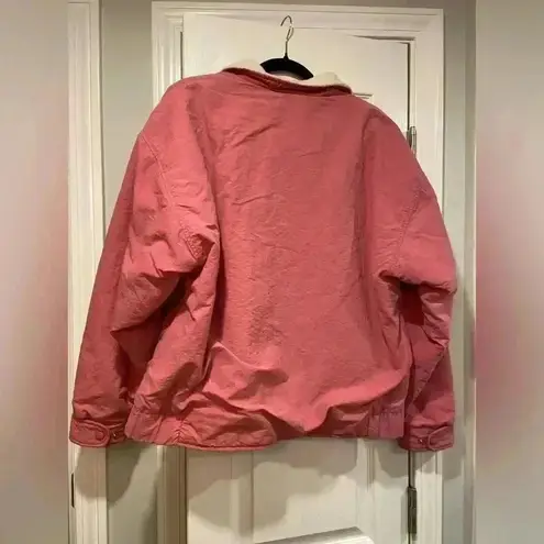 VTG Woolrich Pink Nylon Cream Fleece Lined Jacket Logo Collared Size Large