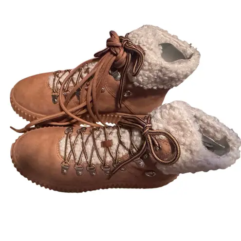 LISA VICKY Tireless V Lace Up Suede Sherpa Booties, Size US Womens 11 New in Box