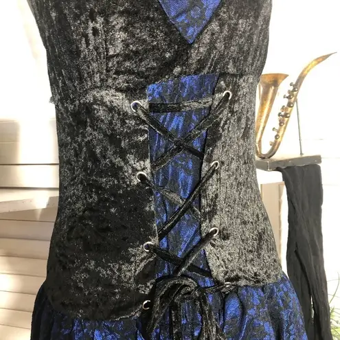Midnight Vamp Halloween Costume Royal Blue Black Lace Mini Dress with collar M Size undefined