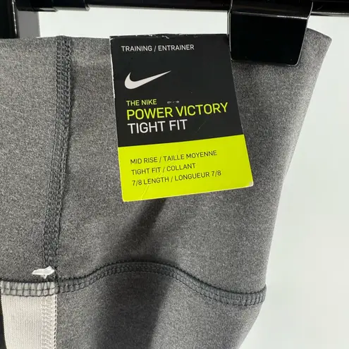 Nike  Power Victory Tight Fit Gray Leggings Pink White Black Stripe Mid Rise New