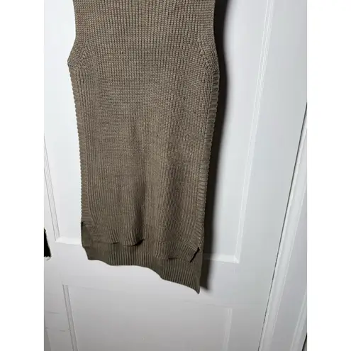 Tribal Chunky Knit Mock Neck Sleeveless Tank Tan Long Tunic Sweater Small Chic