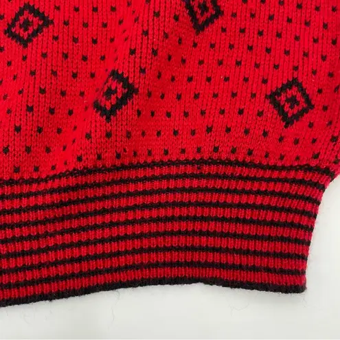 Black Diamond Vintage Sweater Women's Red  Pattern Funky Retro Petite Medium‎