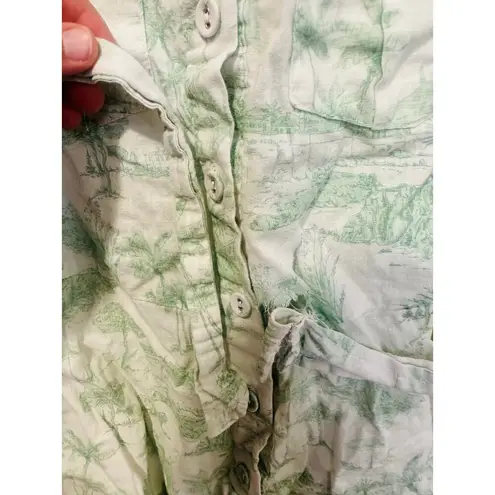 KIVARO White Green Floral Short Sleeve Belt Looped Chloe Romper Size US 2