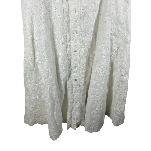 Polo Ralph Lauren Ruffled Linen Eyelet Lace Midi Dress Button Up Belted Size 4 White