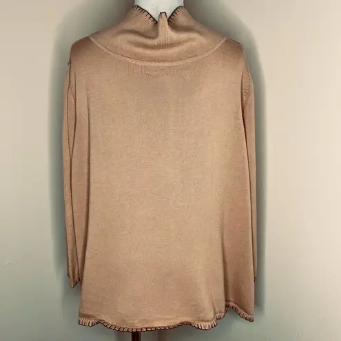 Rafaella  Sweater 3X Cowlneck Tan Knit 100% Cotton Pullover Minimalist Neutral