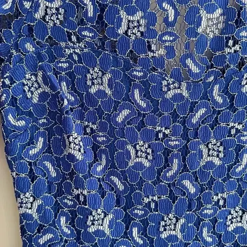 Soiéblu Royal Blue Floral Lace Romper, Formal Lace Onesie, Size Medium