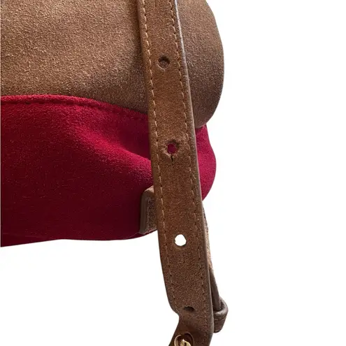 House of Harlow 1960 Juda Mini Backpack Suede Adjustable Straps Red & Brown