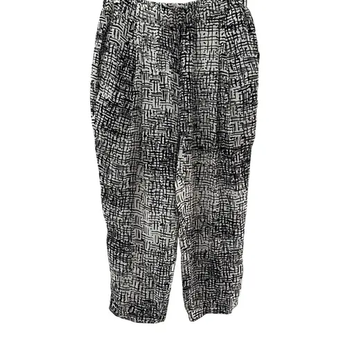 Nili Lotan Silk Pleated Pull On Cropped Pants Black /White Size Medium