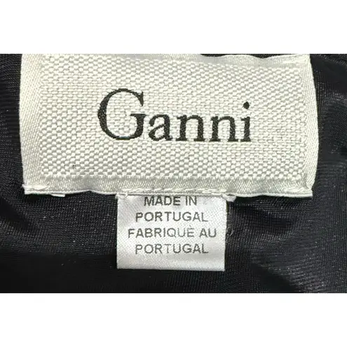 Ganni Eleanor Black Textured Sleeveless Low V Zip Back Peplum Dress Size XS